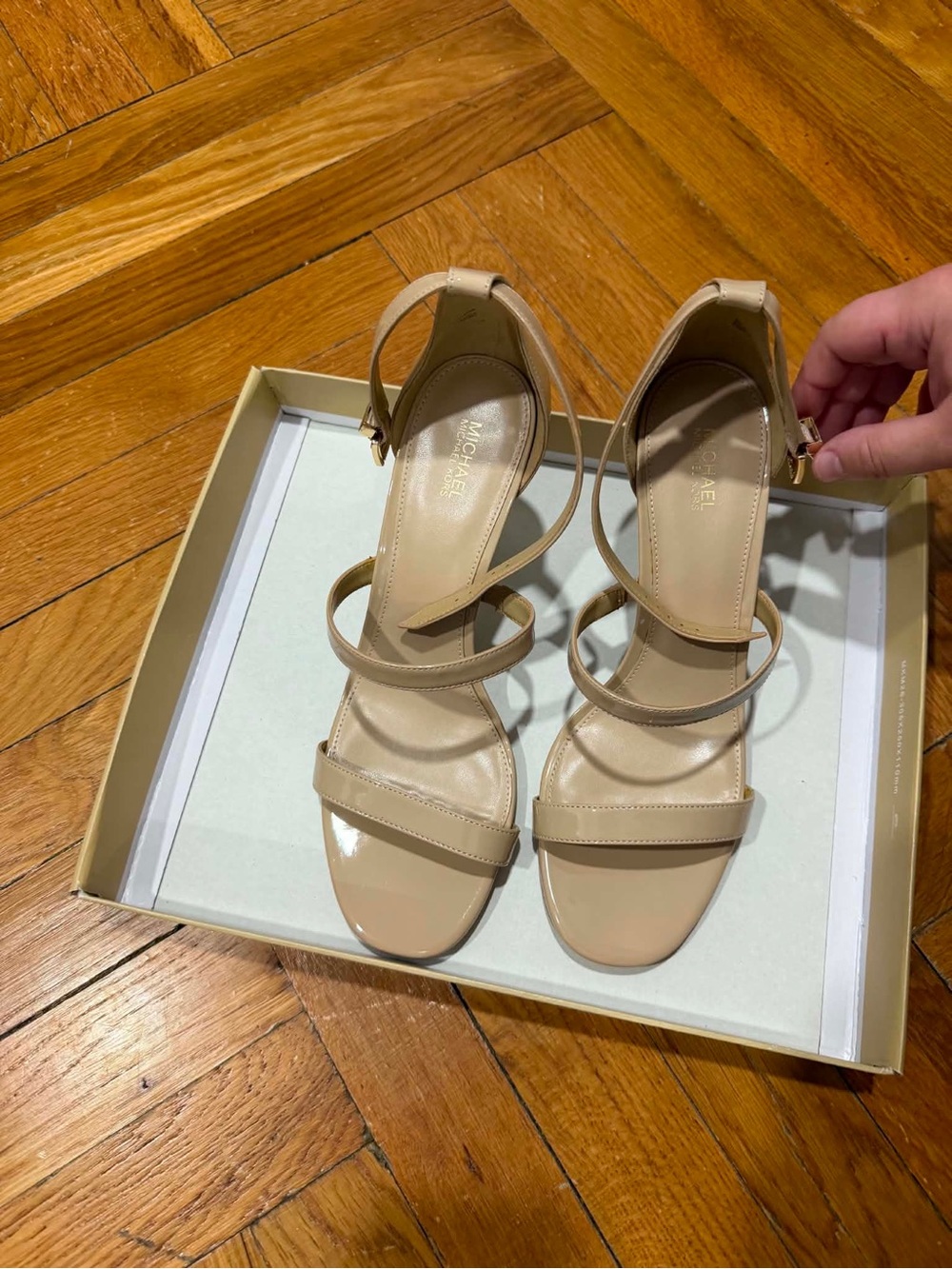 Michael Kors Beige Strappy Patent Sandals